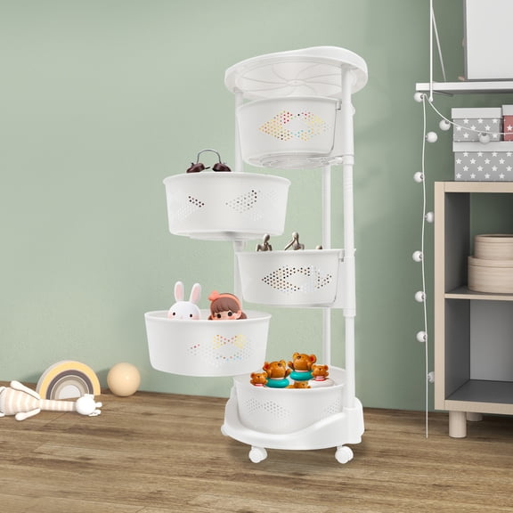 5-Layer Fruit Vegetable Rack Holder with Wheels, Kitchen Cart with Storage Rotating Basket for Fruit Vegetable Food Grocery