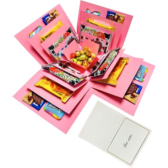 5 Layer Gift Box, Multi Layered Explosion Photo DIY Box, Creative Surprise Picture Gift for Important Days and Holidays. (Pink)