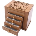 thumbnail image 1 of 5-Layer Jewelry Box with Mirror, 4 Drawers & 2 Side Doors Jewelry Box Organizer, 27 Hairpin Slots Jewelry Cabinet, Light Brown Jewelry Storage Box for Earrings, Rings, Necklaces, 1 of 9