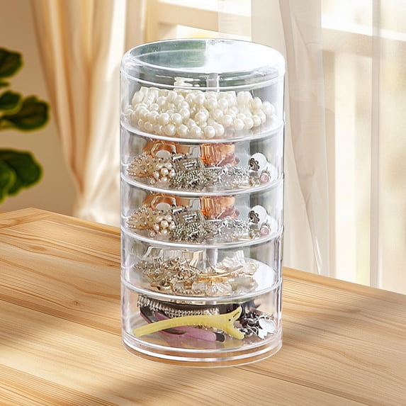 5 Layer Jewelry Organizer, 5 Tier Rotatable Clear Jewelry Storage Box Case with Lid Accessories Holder for Earrings Lipstick Necklace Bracelet Rings