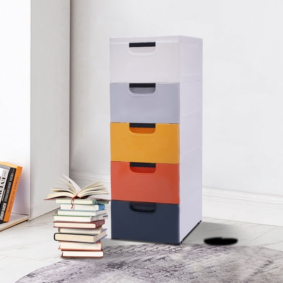Storage 5 Drawers Stackable 5 Layer Modern Drawers Storage Cabinet Stackable Plastic Clothes Dresser Organizer w/ Wheels ...
