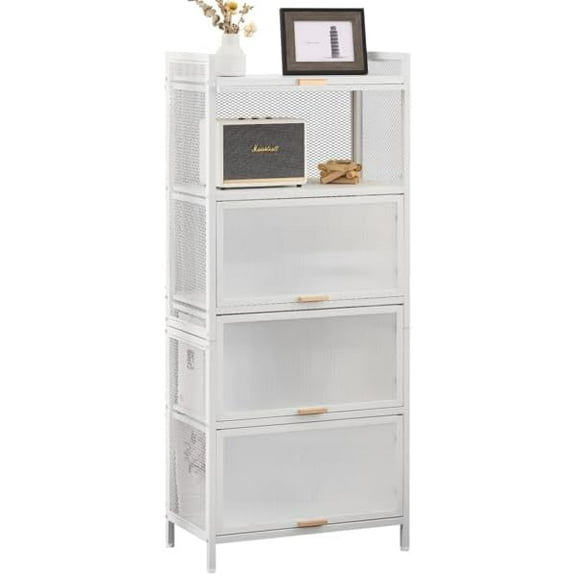 5-Layer Multifunctional Storage Cabinet with Cabinet Door, Kitchen Bread Rack, Pantry Storage Cabinet, Microwave Rack Storage Rack, Study, Living Room, Bedroom, etc (White)