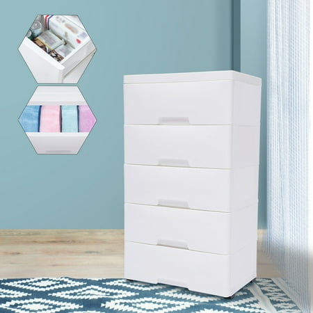 5 Layer Plastic Storage Cabinet Detachable Drawer Tower Case Clothes Organizer w/ Wheels