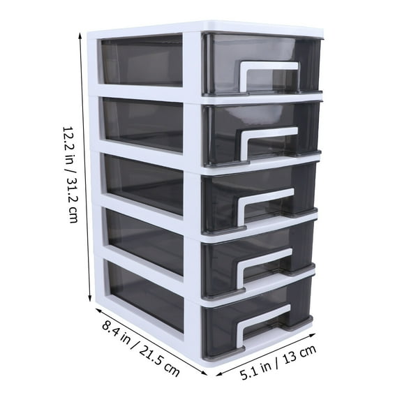 5-Layer Plastic Storage Drawer Unit - Multifunctional Organizer Cabinet for Bedroom/Closet (White Frame, Black Drawers)