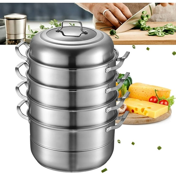 5 Layer Rice Noodle Roll Steamer w/Glass Lid 5 Levels Rice Noodle Roll Steaming Machine Diameter 32cm Stainless Steel Steaming Machine for Families, Chinese Tea Restaurants, Western Restaurants