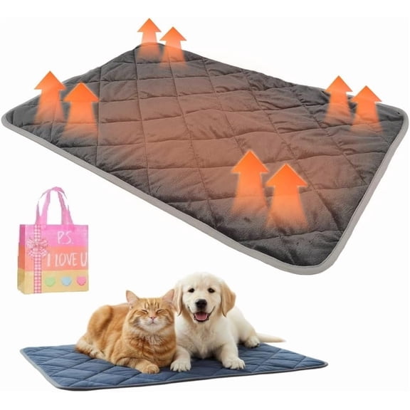 5-Layer Self Warming Dog Pad, Thermal Reflection Pet Mat - No Electricity, Anti-Slip Washable, Joint Heat Loss Protection (Grey)Z