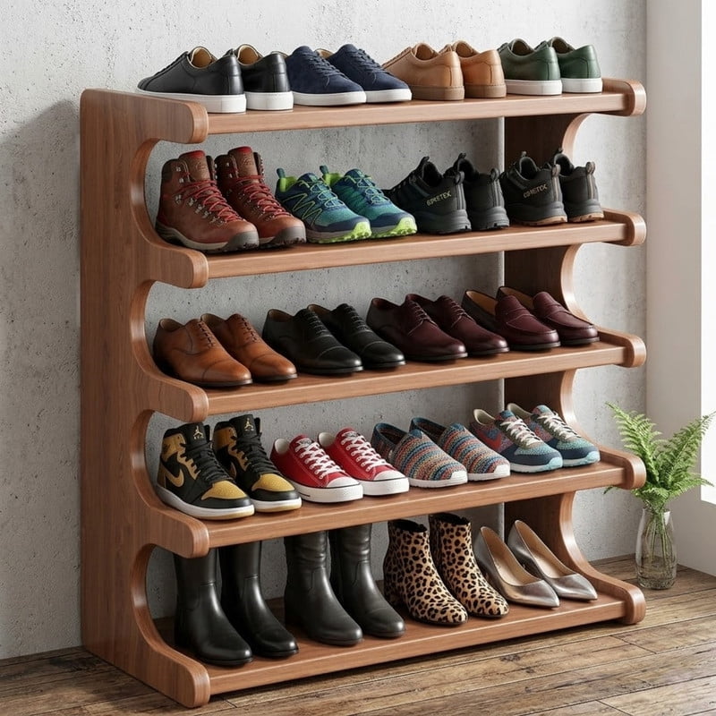 5 Layer Shoe Rack, Bamboo Shoe Organizer, Freestanding Shoe Storage Shelf, Space Saving Shoe Shelf Display Shelf for Hallways, Entryways,Mudrooms