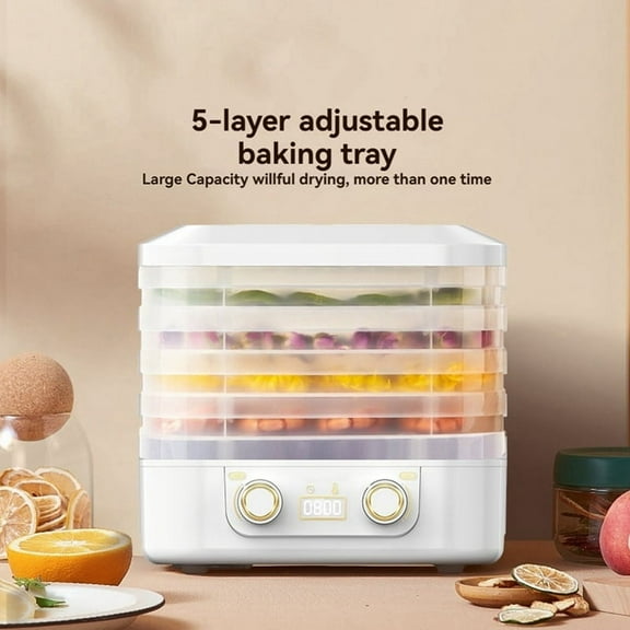 5 Layer Smart Electric Food Dryer Timing Function Fruit Vegetable Dehydrator Machine for Dry Beef Jerky A US Plug,1 * Electric food dryer 1 * Power cord,White