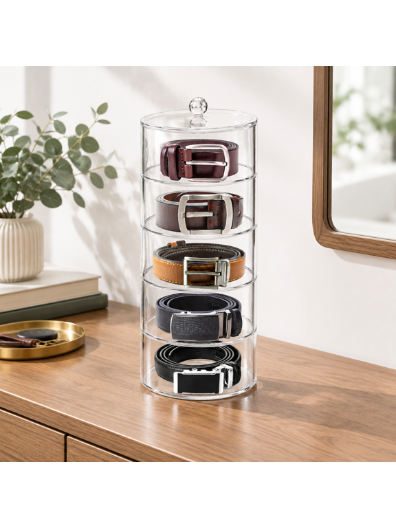 5 Layer Stackable Clear Plastic Belt & Accessory Storage Organizer