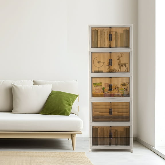 5-Layer Stackable Plastic Storage Bins with Lids and Doors,Large Storage Bins for Closet/Bedroom/Dorm Room Organizing