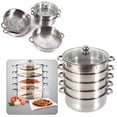 thumbnail image 1 of 5 Layer Stainless Steel Cooking Pot Steam Cooker Pan Steamer Cookware Set with Glass Lid, 1 of 24