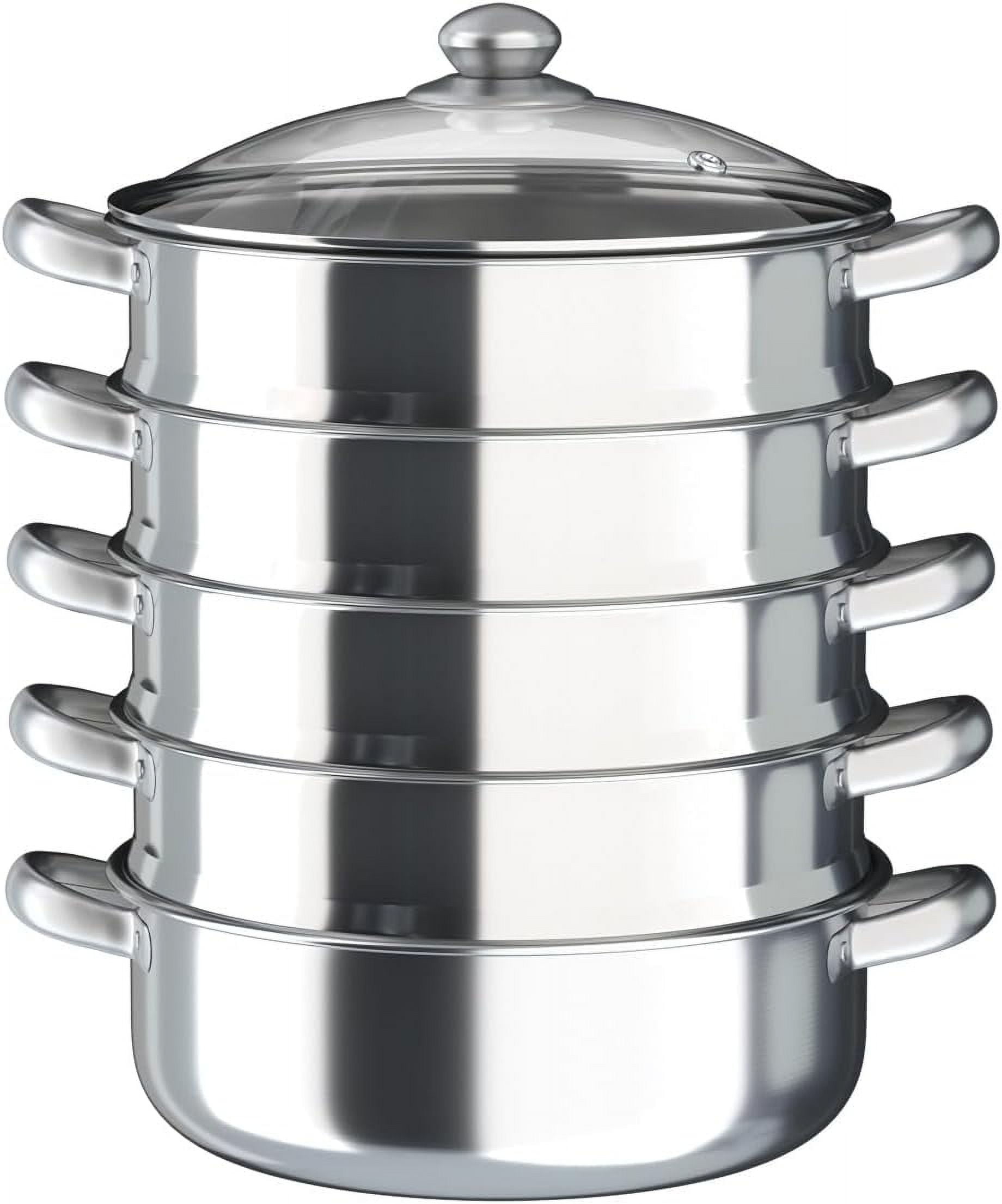 5-Layer Stainless Steel Steamer - 11.8 Inch Steamer Pot with Glass Lid ...