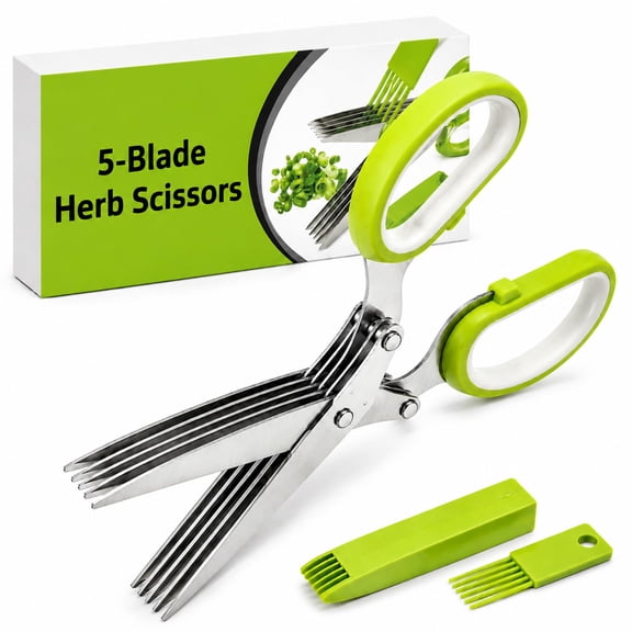 5 Layer Vegetable Shears,Herb Scissors with 5 Blades and Cover, Kitchen Shears Chopper Tool with Upgraded Offset Handle and Cleaning Comb