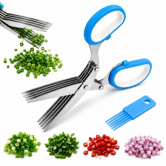 5-Layer Vegetable Shears, Multipurpose 5 Blade Scissors, Kitchen Shears Chopper Tool with Upgraded Offset Handle and Cleaning Comb, Kitchen Gadgets for Quickly Preparing Fresh Herbs