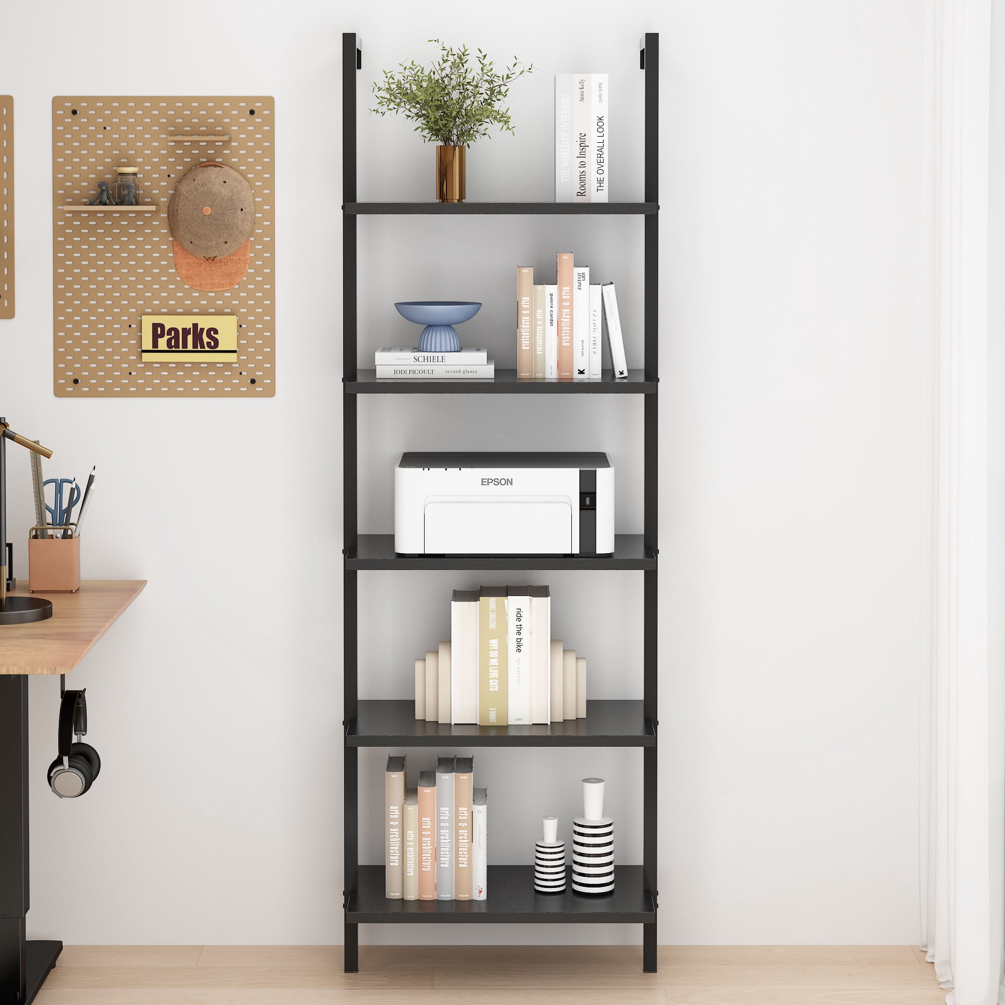 5-Layer Wall-Mounted Display Rack, 23.62 x 11.81 x 70.87 in, Black ...