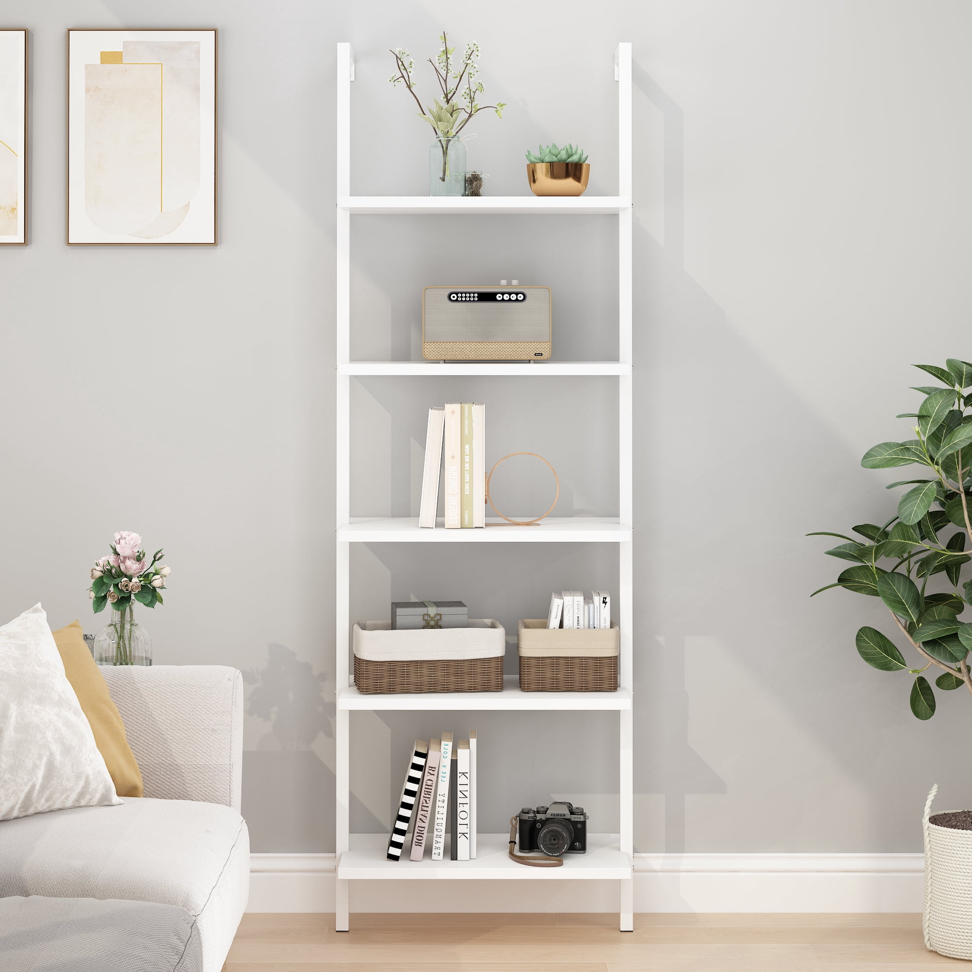 5-Layer Wall-Mounted Display Rack, White, 24.02 x 12.01 x 72 in