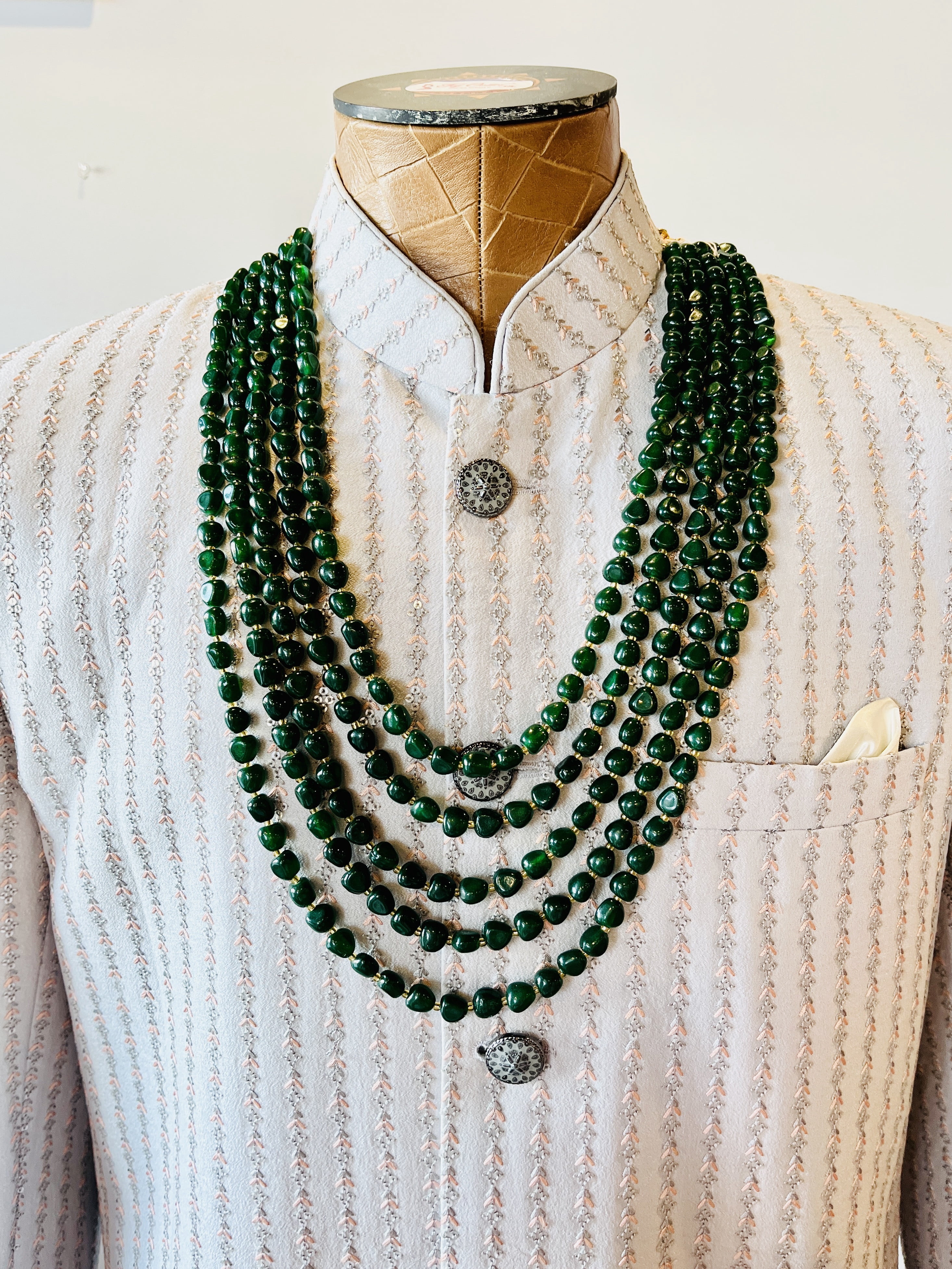 5-Layered Green Beads Set For Grooms