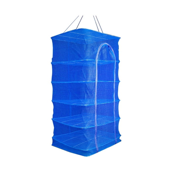5 Layers Fish Mesh Hanging Sun Dry Net for Food Dehydrator Folding Vegetable Herbs Fishes Dryer Net Drying Racks,1 * Sun dried fish net 1 * hook,Blue