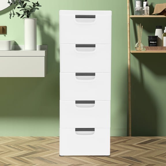 5 Layers Plastic Drawers Dresser Storage Cabinet Stackable Vertical Clothes Storage Tower with Handles