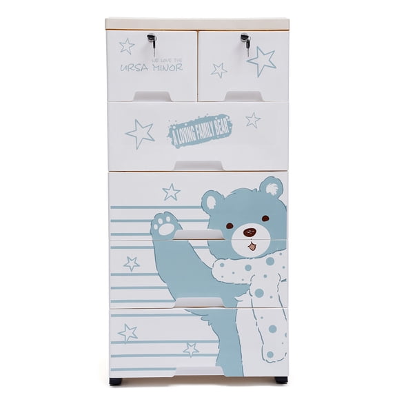 5 Layers Polar Bear Closet 6 Drawers Tall Dresser Organizer Dolls Storage Cabinet for Living Rooms, Bedrooms, Checkrooms