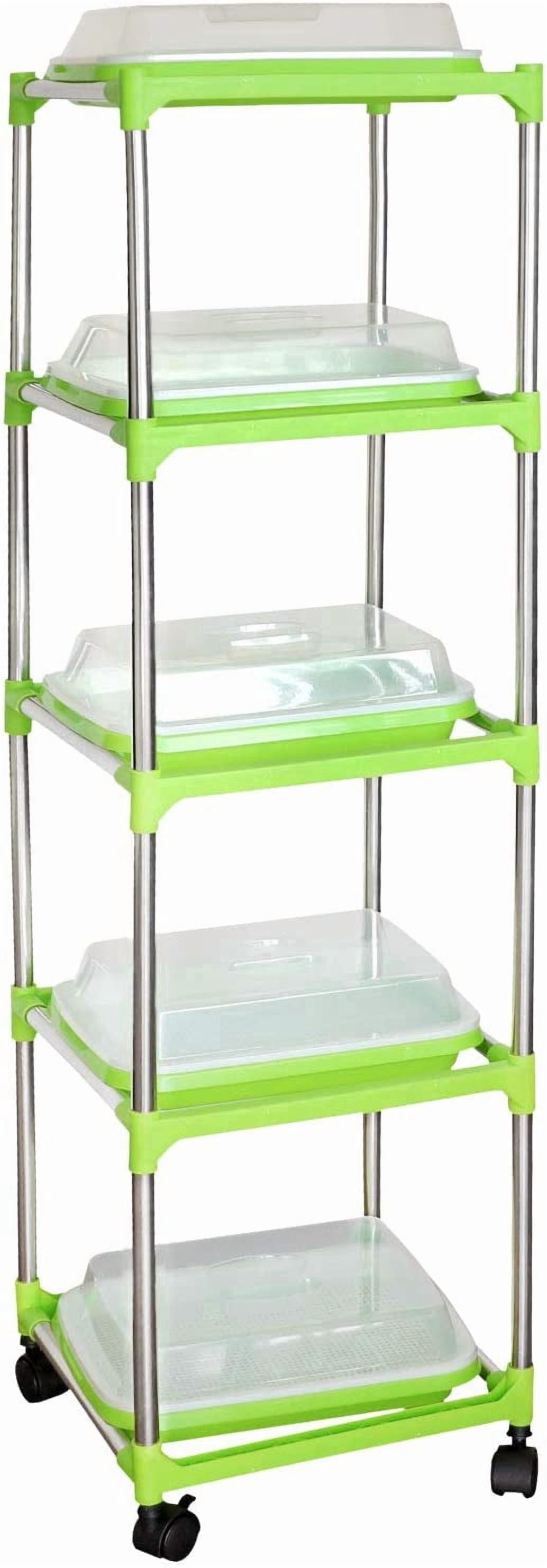 5 Layers Seed Starter Kit - Seed Sprouter Trays with Clear Lid & Stainless Steel Shelf, Soil-Free Germination Trays for Indoor/Outdoor Microgreens, Wheatgrass Mung Beans Cat Grass & Seedling Growing