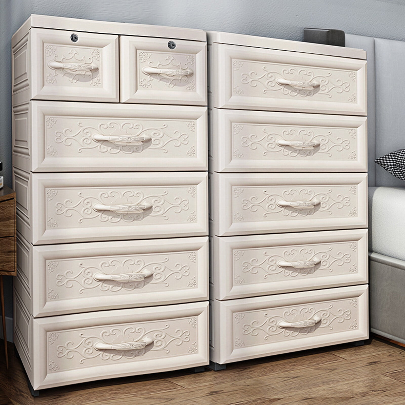 PEAKORA5 Layers Storage Cabinets 6 Drawer Moveable Cabinet Storage Organizer White USA