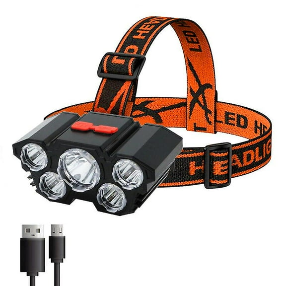 5 Led Flashlight Rechargeable With Built In 18650 Battery Strong Light Camping Adventure Fishing Head Light Headlamp