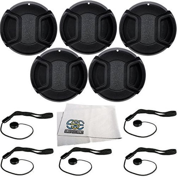 5 Lens Caps for all Nikon, Canon, & Sony DSLRs (58mm) + 5 Lens Cap Keepers + Microfiber Cleaning Cloth