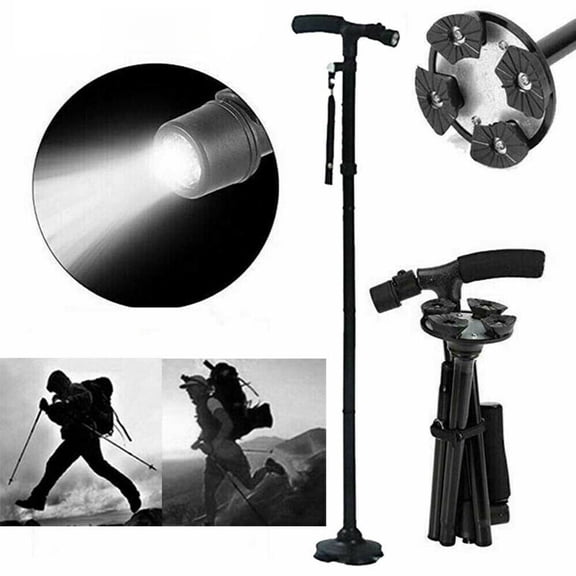 5-Levels Adjustable Height Walking Stick Portable Foldable Cane Travel Camping Hiking Walking Cane w/LED Light(Logistics only For USPS.TK/TMEU only For self-pickup)