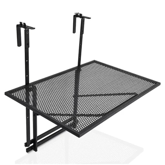 5-Level Adjustable Railing Folding Table, Heavy-Duty Iron Hanging Balcony Table, Foldable Outdoor Railing Side Table with Triangle Stable Structure for Drinks Plants Sundries