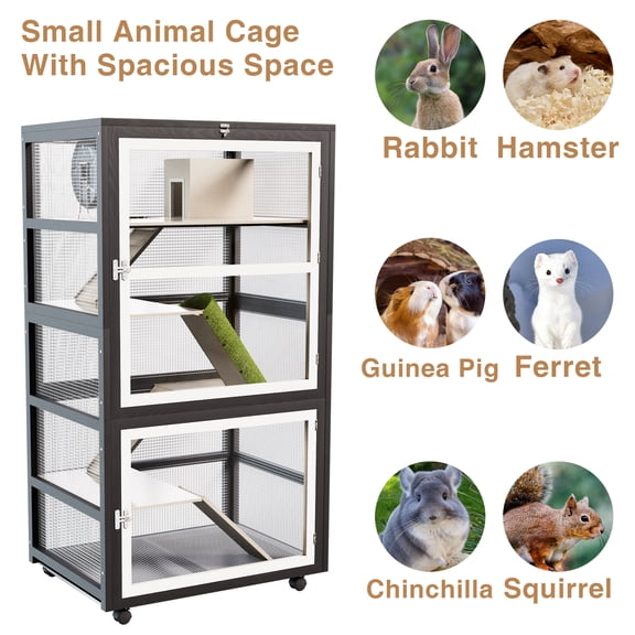 5-Level Ferret Rat Cage, Anti-Chewing Small Animal Habitat for Chinchilla, Hedgehog, Squirrel, Lizard