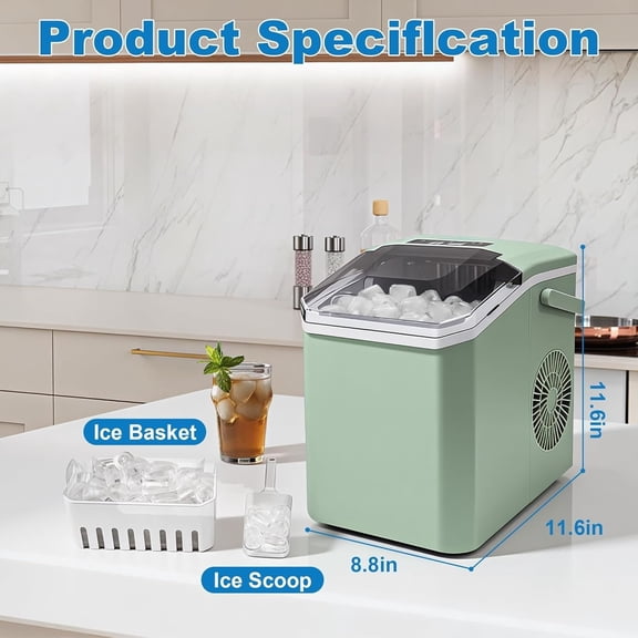 5 Levels of Bullet Ice Sizes Countertop Ice Maker, 26.5lbs Per Day Ice Machine, 9 Ice Cubes Ready in 9 Mins Stainless Ice Makers Countertop for Home, Kitchen, Gift