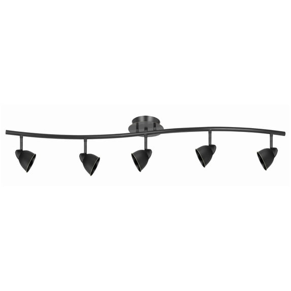 5 Light 120V Metal Track Light Fixture with Round Shade, Black- Saltoro Sherpi