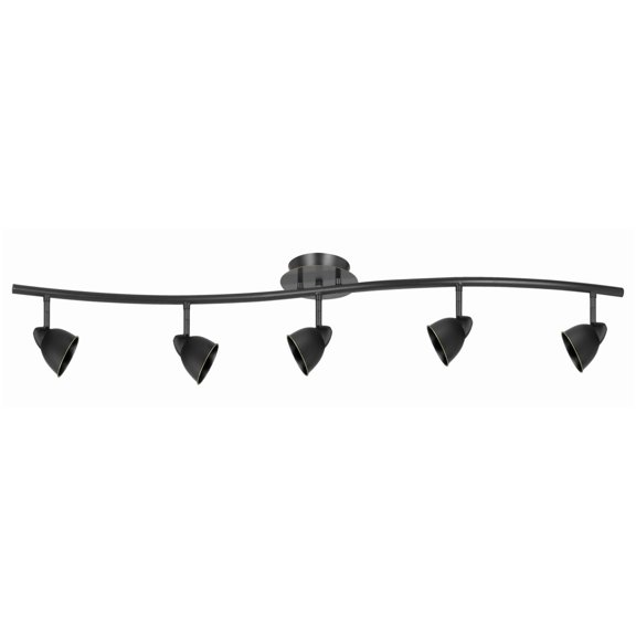 5 Light 120V Metal Track Light Fixture with Round Shade, Black- Saltoro Sherpi