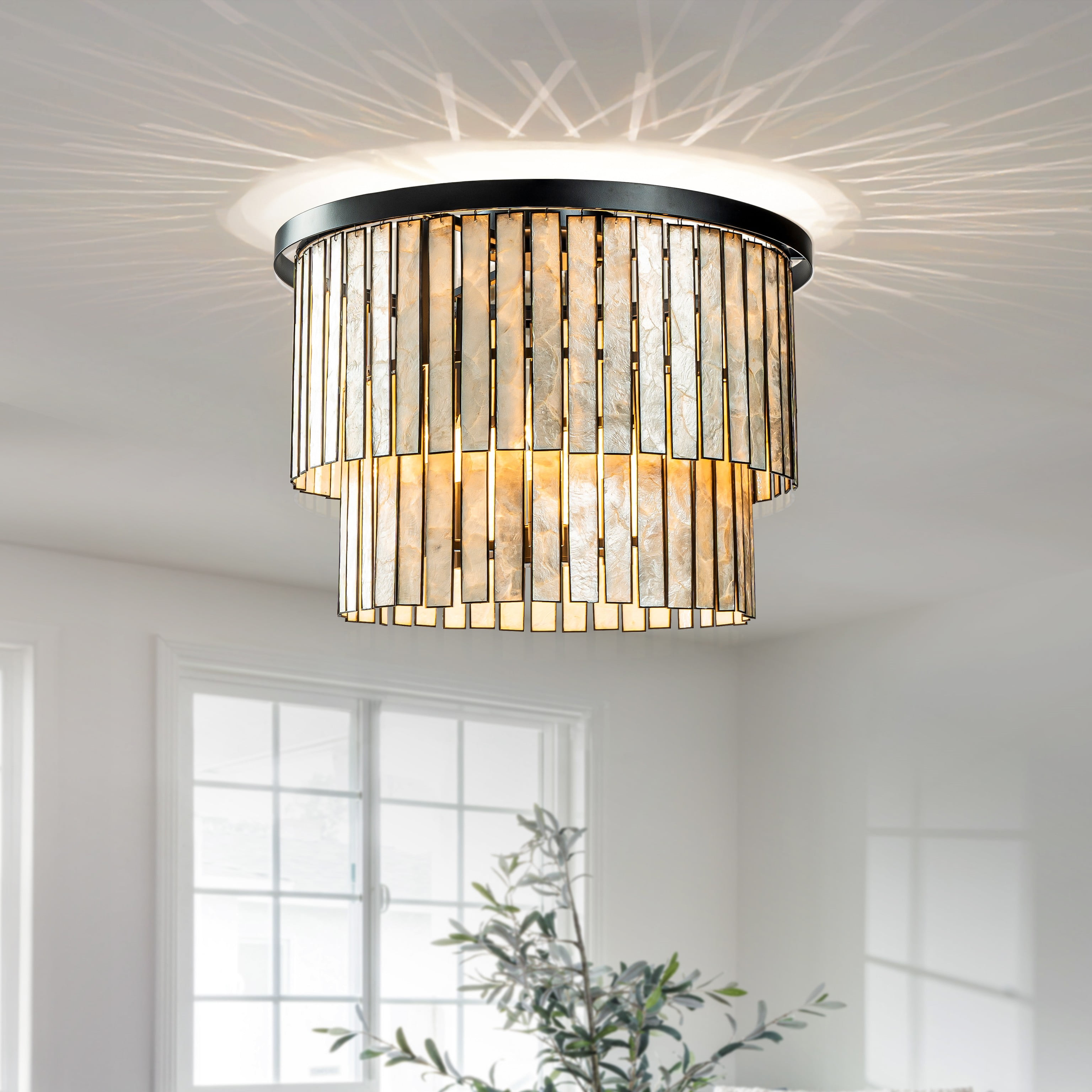 5-Light 20 in. Farmhouse Coastal Capiz Seashells Flush Mount Ceiling ...