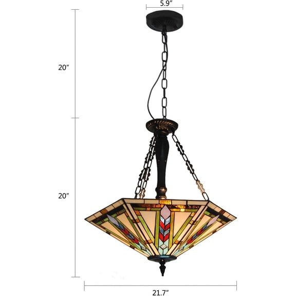 5 Light 22 Inches Inverted Ceiling Tiffany Style Stained Glass Chandeliers