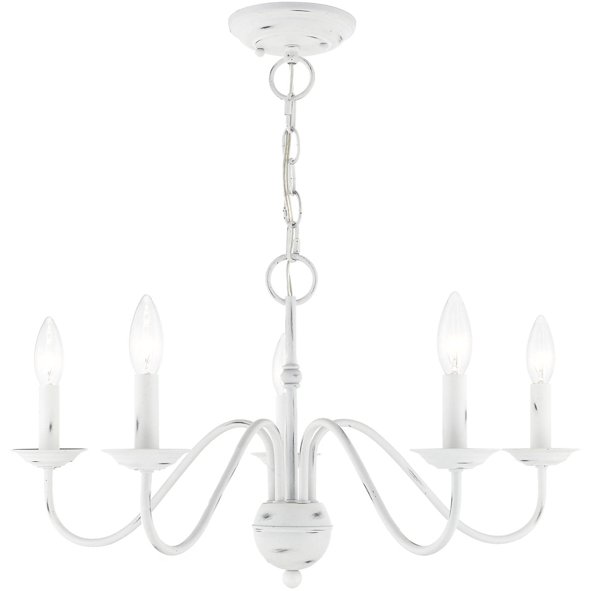 Antique White Elegance 5-Light Steel Chandelier with Candelabra Base