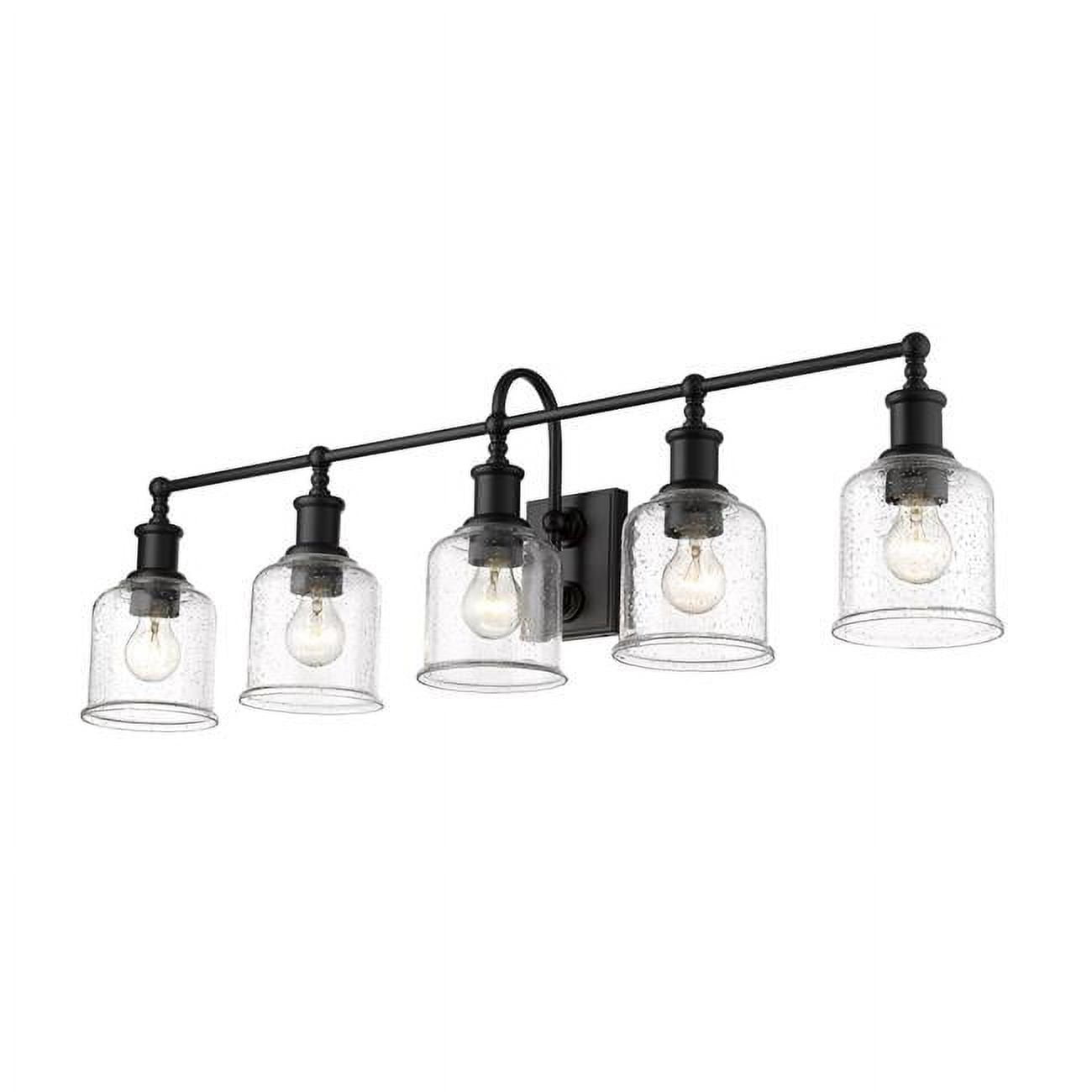 Matte Black Steel 5-Light Vanity with Clear Glass Shades
