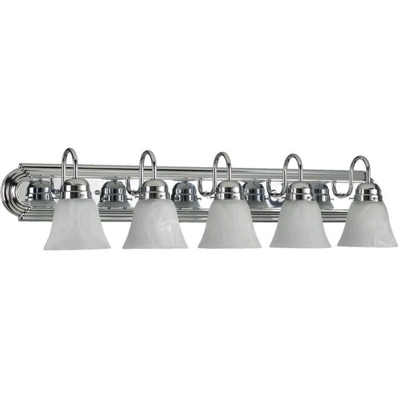 5-Light Bathroom Light with Clear Seeded Bell-Shaped Glass Shades with Oiled Bronze Back Plate 36 inches W 8 inches H-Chrome Finish-Fau Alabaster