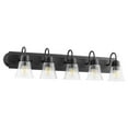 thumbnail image 1 of 5-Light Bathroom Light with Clear Seeded Bell-Shaped Glass Shades with Oiled Bronze Back Plate 36 inches W  8 inches H-Noir Finish-Clear Glass Color, 1 of 1