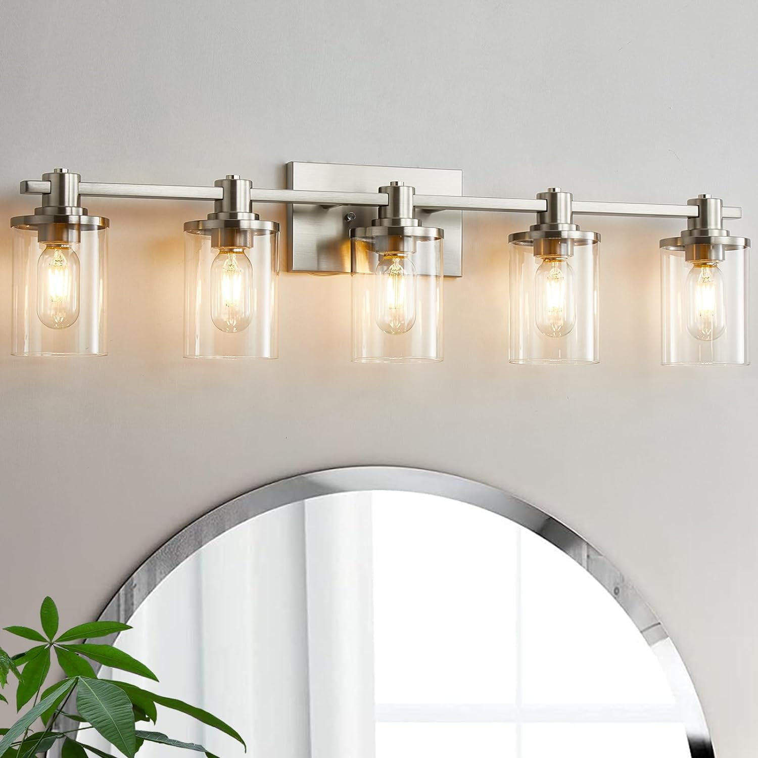 5-Light Bathroom Vanity Light, Brushed Nickel Bathroom Lights Fixtures ...
