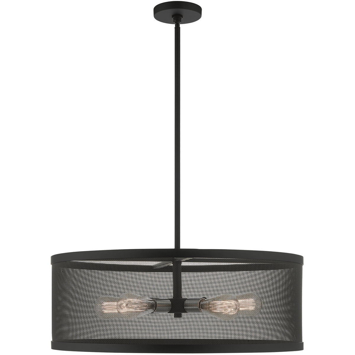 Sleek Industro Drum Chandelier with Stainless Mesh Shade, Black/Brushed Nickel