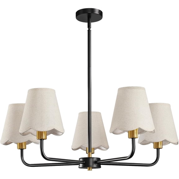 5-Light Black and Gold Chandelier Modern Farmhouse Dining Room Light Fixture Industrial Kitchen Chandelier Over Table Hanging Ceiling Light Fixture for Bedroom Entryway Foyer Hallway