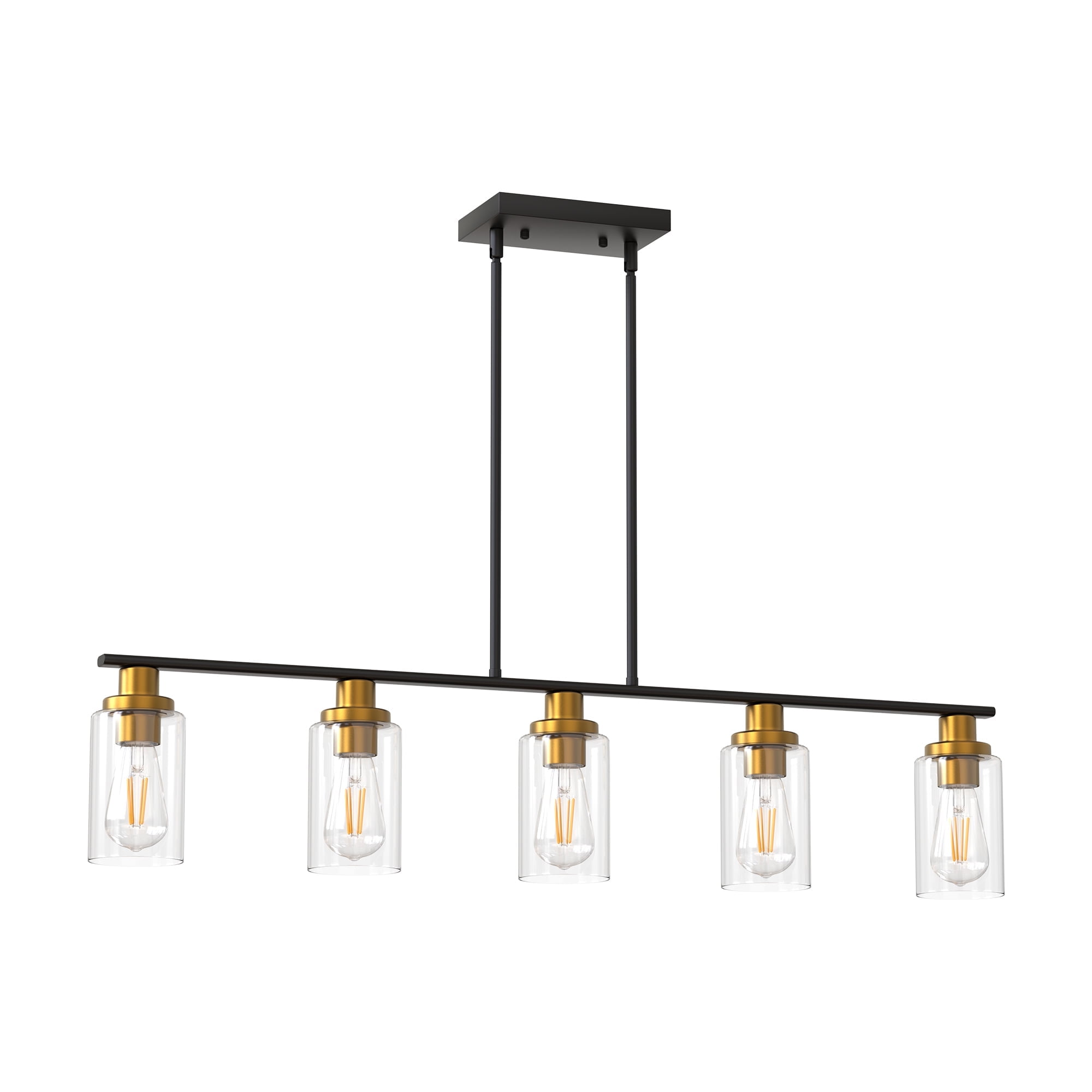 HCCZ 5-Light Rectangular Dining Room Chandelier – Matte Black Farmhouse Style, Adjustable Height, Clear Glass Shades, E26 Base, Dimmable