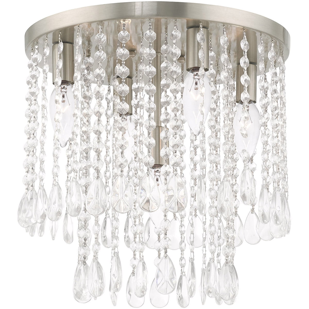 5 Light Brushed Nickel Ceiling Light fixture with Clear Crystals Shade