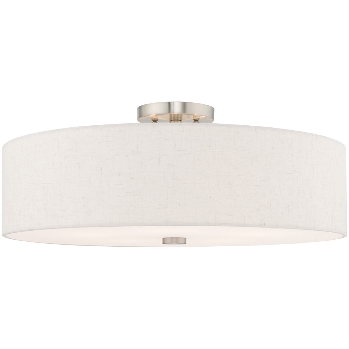 5 Light Brushed Nickel Ceiling Light fixture with Hand Crafted Oatmeal Fabric Hardback Shade
