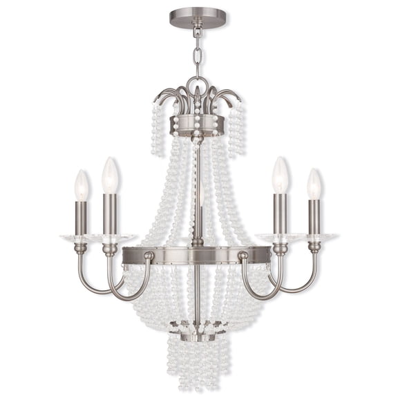 5 Light Brushed Nickel Chandelier with Clear Crystals Shade