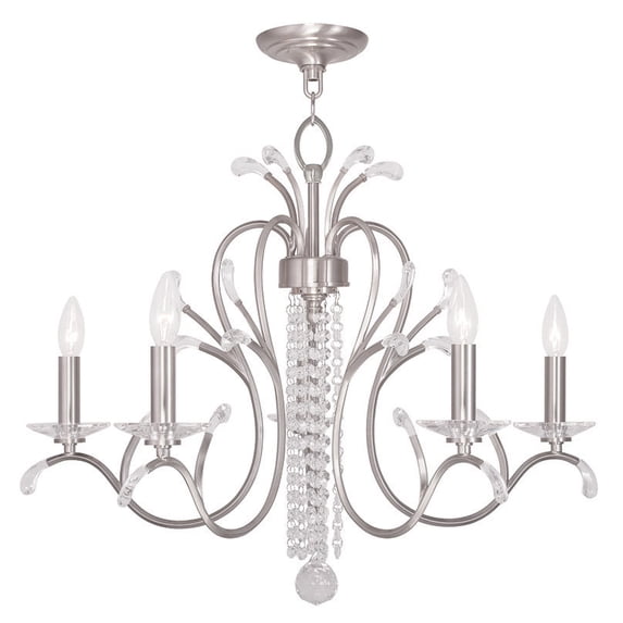 5 Light Brushed Nickel Chandelier with Clear Crystals Shade