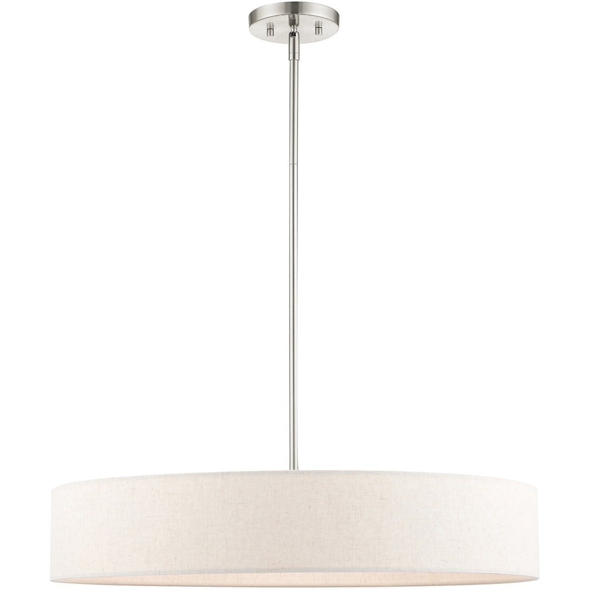 5 Light Brushed Nickel Chandelier with Hand Crafted Oatmeal Fabric Hardback Shade