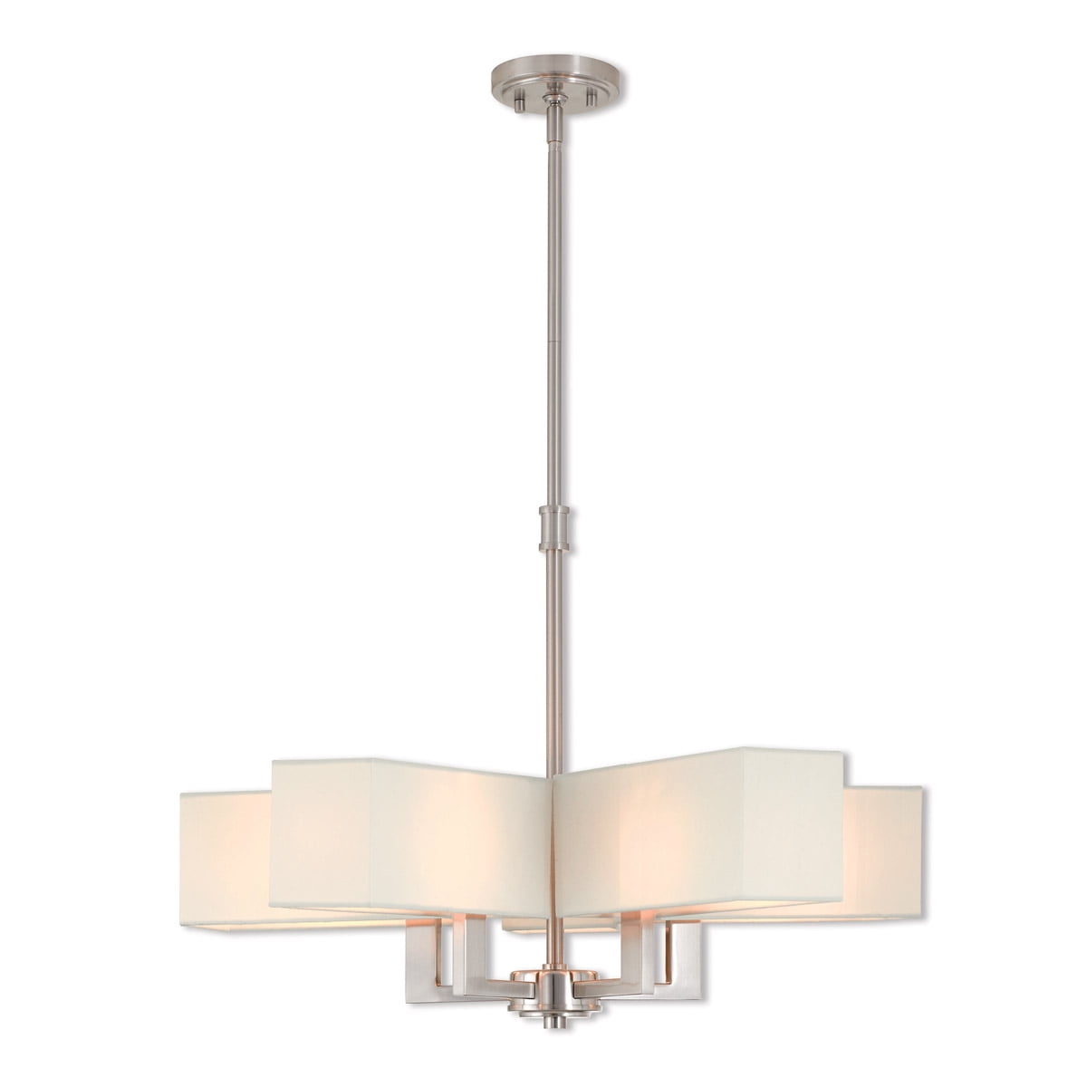 Brushed Nickel 5-Light Chandelier with Off-White Fabric Shades